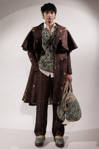 Jubinav Chadha Brown printed trench coat JUBIJUN26D147134