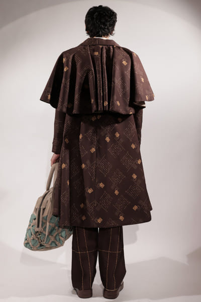 Jubinav Chadha Brown printed trench coat JUBIJUN26D147134