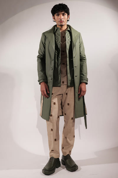 Jubinav Chadha Green leatherette trench coat JUBIJUN26D147135