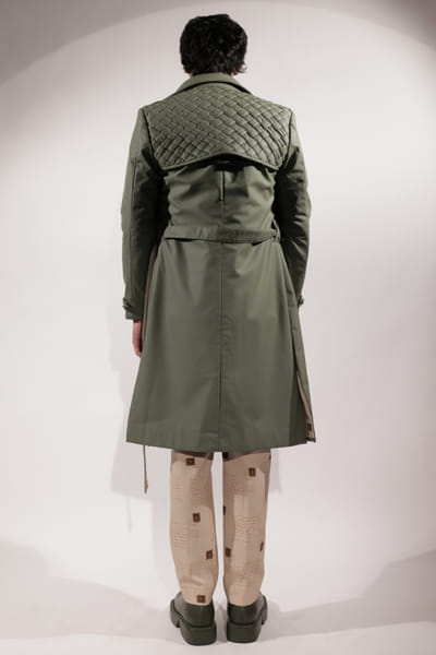 Jubinav Chadha Green leatherette trench coat JUBIJUN26D147135