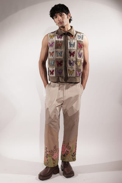 Jubinav Chadha Beige embroidered woven jacket JUBIJUN26D147129