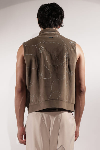 Jubinav Chadha Beige embroidered woven jacket JUBIJUN26D147129
