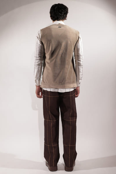 Jubinav Chadha Jade green woven suede vest JUBIJUN26D147136