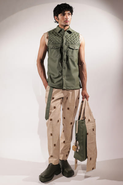 Jubinav Chadha Green leatherette sleeveless jacket JUBIJUN26D147131