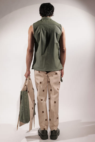 Jubinav Chadha Green leatherette sleeveless jacket JUBIJUN26D147131