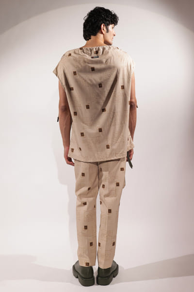 Jubinav Chadha Beige printed crepe top JUBIJUN26D147137