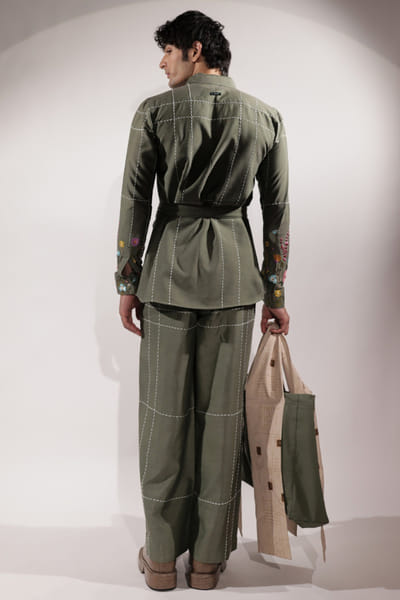 Jubinav Chadha Green kantha embroidered pants JUBIJUN26D147139
