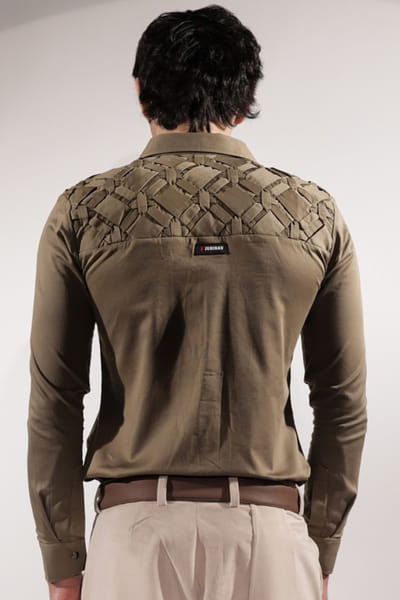 Jubinav Chadha Olive green woven shirt JUBIJUN26D147142