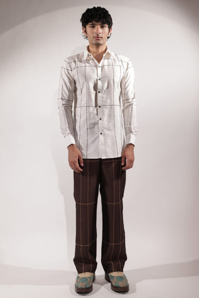 Jubinav Chadha White kantha embroidered shirt JUBIJUN26D147143
