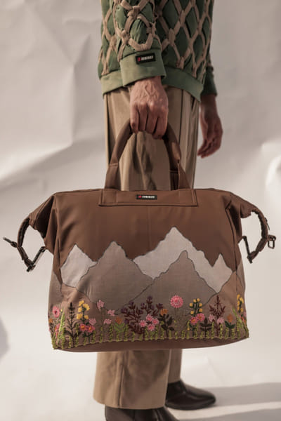 Jubinav Chadha Brown patchwork embroidered duffle bag JUBIJUN26D147107