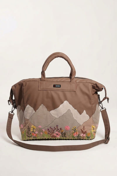 Jubinav Chadha Brown patchwork embroidered duffle bag JUBIJUN26D147107