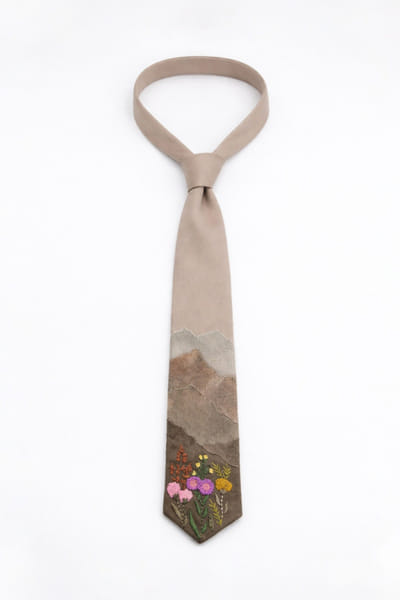 Jubinav Chadha Beige floral embroidered and patchwork tie JUBIJUN26D147111