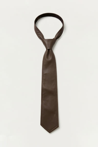 Jubinav Chadha Brown knitted leatherette tie JUBIJUN26D147113