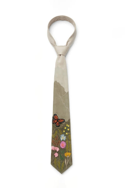 Jubinav Chadha Beige patchwork and floral embroidered tie JUBIJUN26D147112