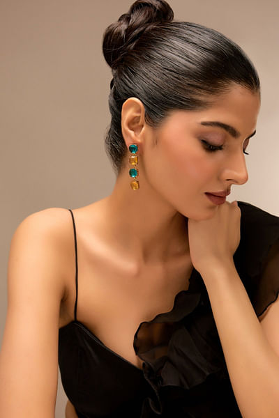 Multicolour gemstone drop earrings