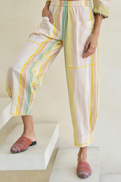 White hand block printed pants