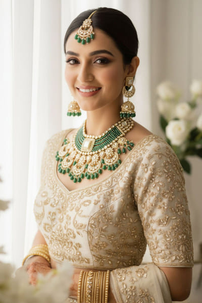 Green kundan necklace set