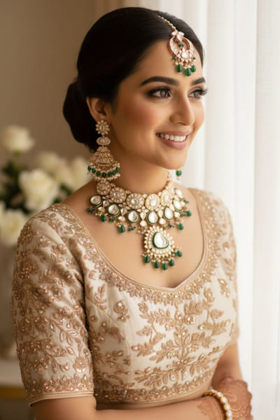 Green polki kundan necklace set