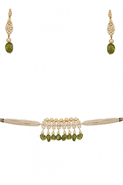 Zircon pearl peridot necklace set