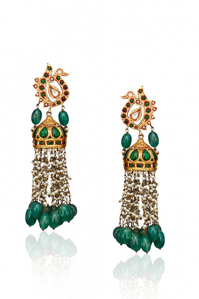 Green peacock earrings