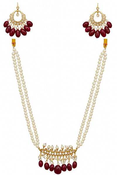 Gold, white and red necklace set