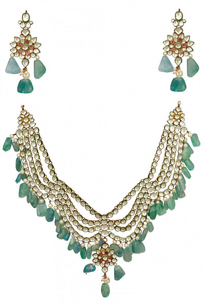 Kundan green meenakari necklace set