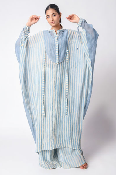 Blue handblocked kaftan set