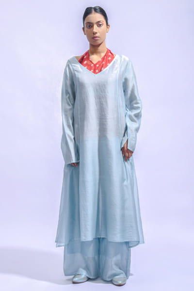 Aqua handwoven kurta set