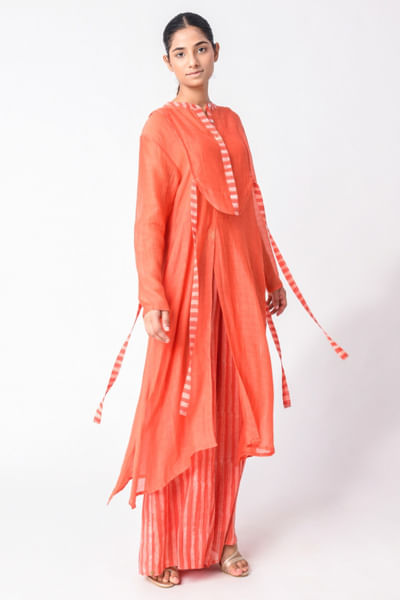 Coral red chanderi silk co-ords