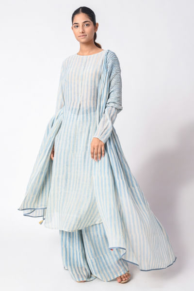 Blue block printed kurta set