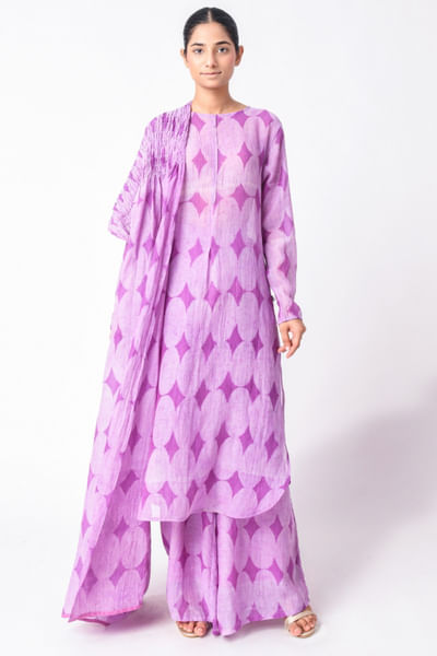 Violet block printed kurta set