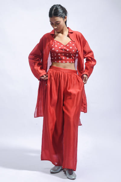 Red block printed co-ord set