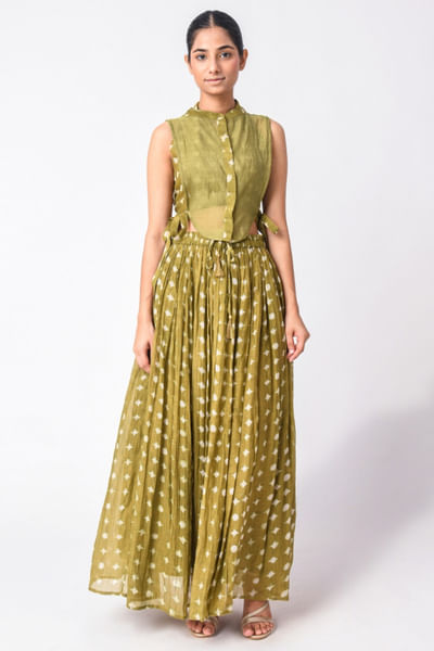 Green block printed co-ords