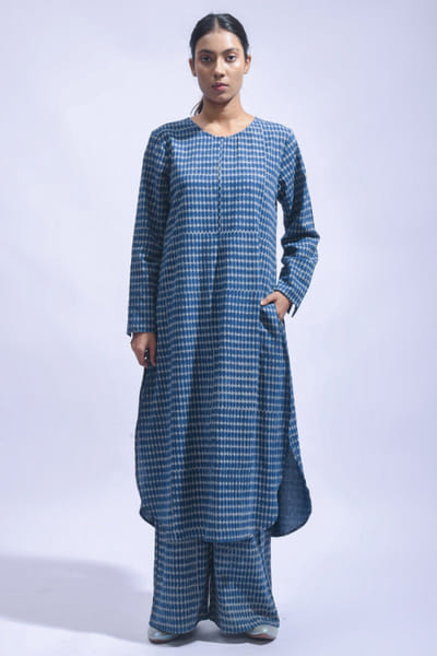 Indigo blue block printed kurta set