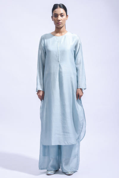 Aqua hand block printed kurta set