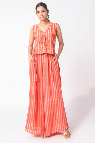 Coral hand blocked co-ords