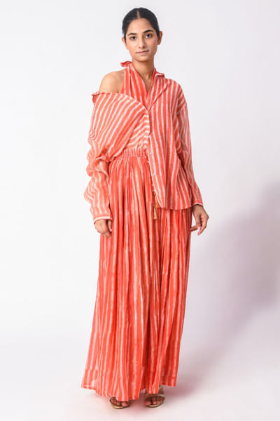 Red stripe printed skirt set