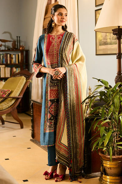 Blue printed kurta set