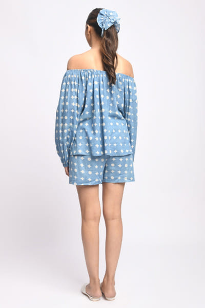 Jayati Goenka Blue dabu block printed co-ord set JAYAAPR26D143198