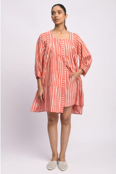 Jayati Goenka Pink and orange dabu block printed mini dress JAYAAPR26D143199