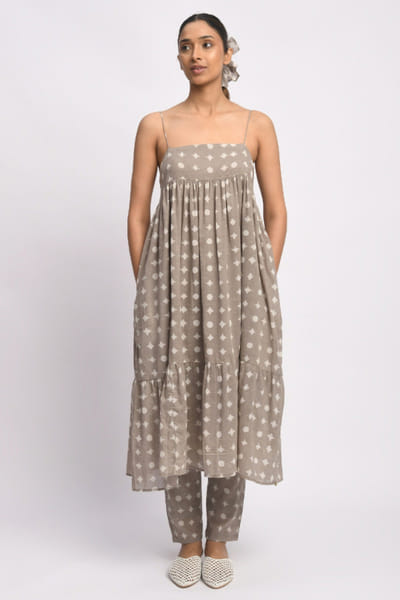 Jayati Goenka Grey dabu block printed dress and pants JAYAAPR26D143200