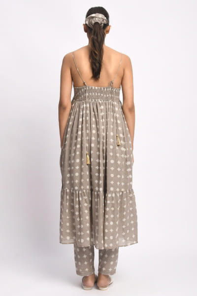 Jayati Goenka Grey dabu block printed dress and pants JAYAAPR26D143200