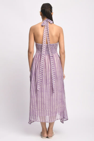 Jayati Goenka Purple dabu block printed halter-neck dress JAYAAPR26D143203