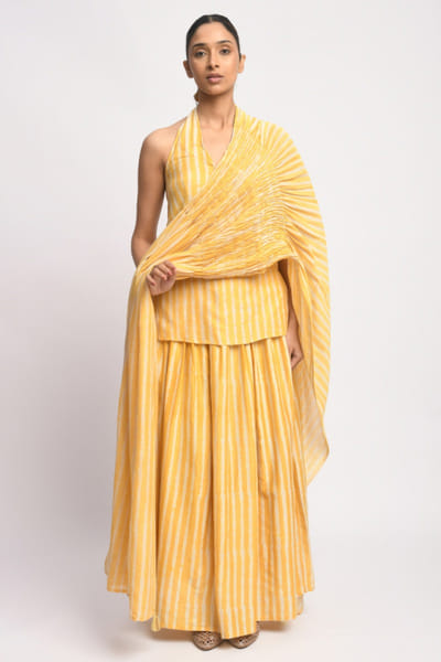 Jayati Goenka Yellow dabu block printed lehenga set JAYAAPR26D143206