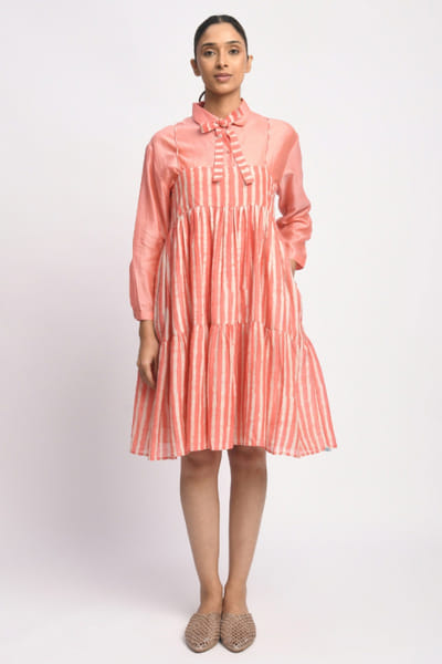 Jayati Goenka Pink and orange block printed midi dress JAYAAPR26D143217