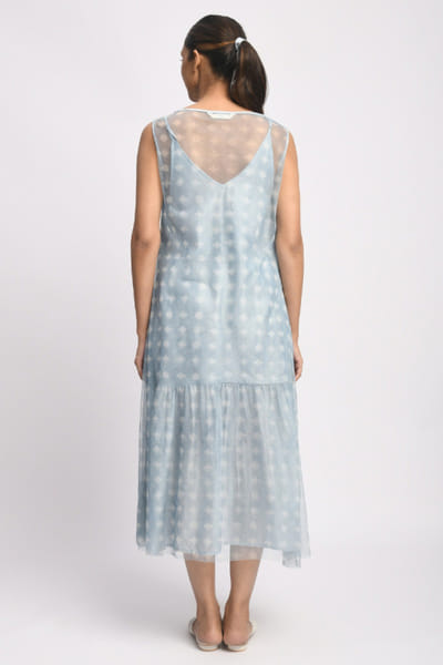 Jayati Goenka Blue dabu block printed midi dress JAYAAPR26D143222