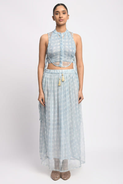 Jayati Goenka Blue dabu block-printed skirt set JAYAAPR26D143233