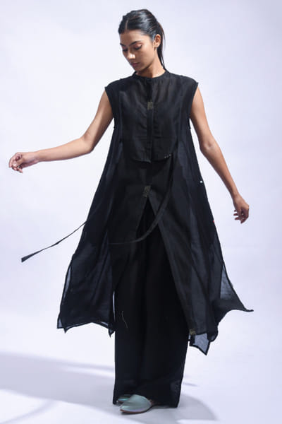 Black chanderi silk tunic set