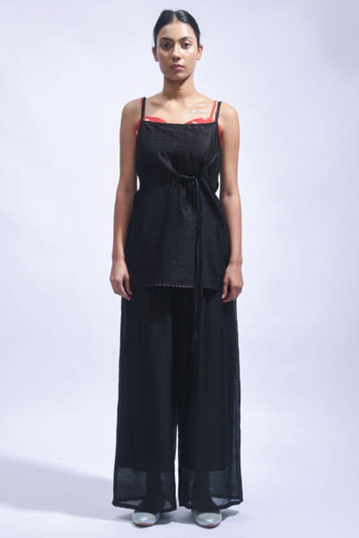 Black block printed chanderi silk co-ord set