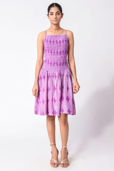 Purple block printed dress